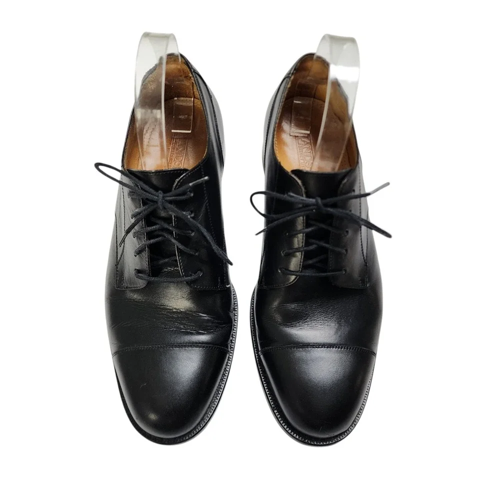 Lands End Mens Black Leather Cap Toe Oxford Dress Shoes Size 8 64546 Brazil